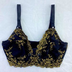Wacoal 36DDD 36F black/ gold flower embroidery